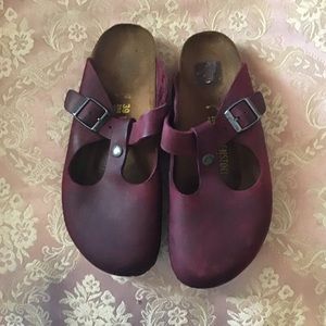 Burgundy Leather Birkenstock Shoes Euro Sz 30 Used